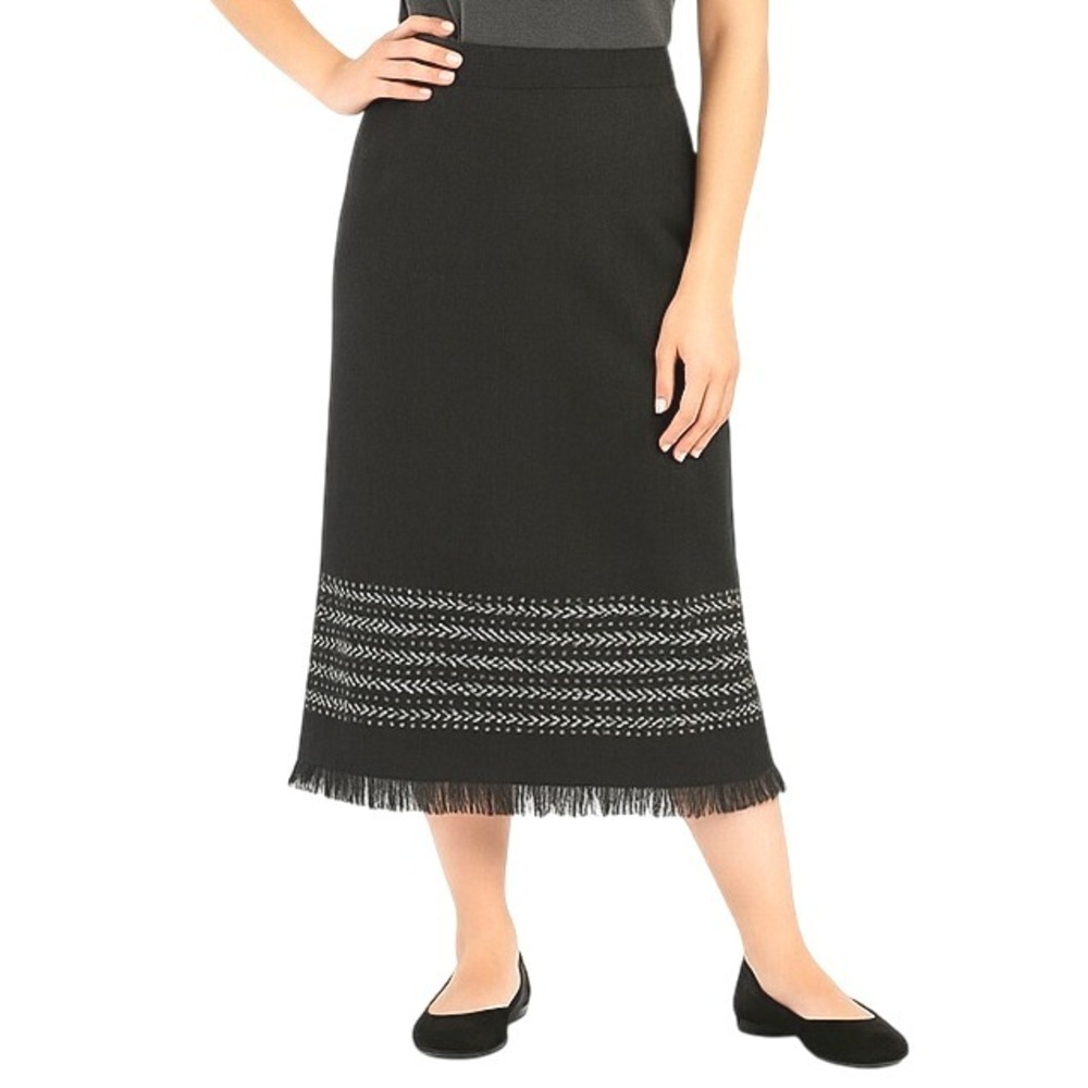 Kasper‎ & Co Womens Gray Pull On Straight Skirt Size 6P Stripe Fringe Hem New